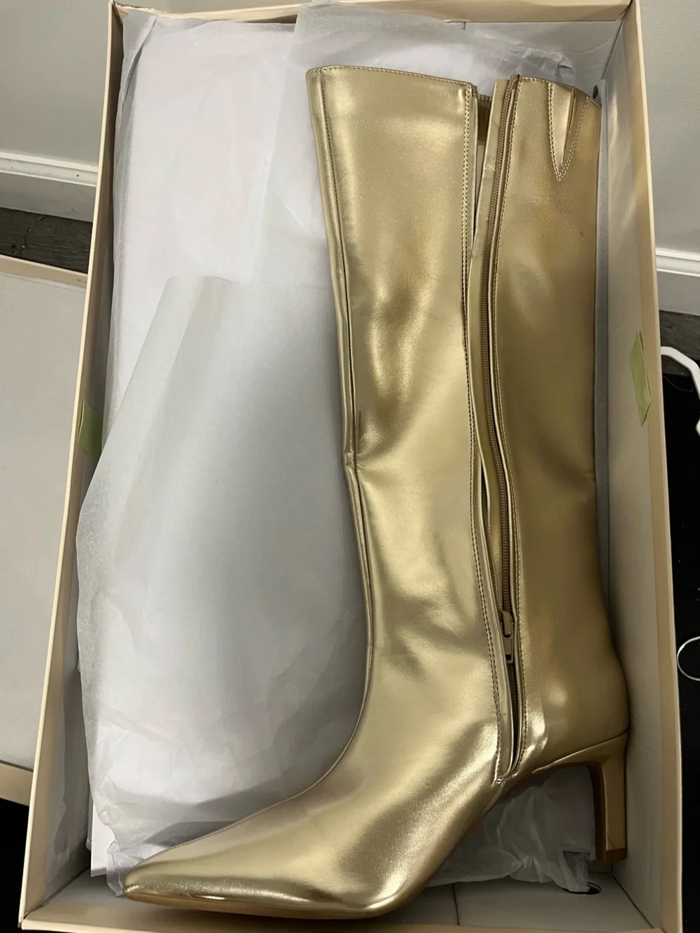 Metallic Gold Over-the-Knee Pointed Toe Boot
